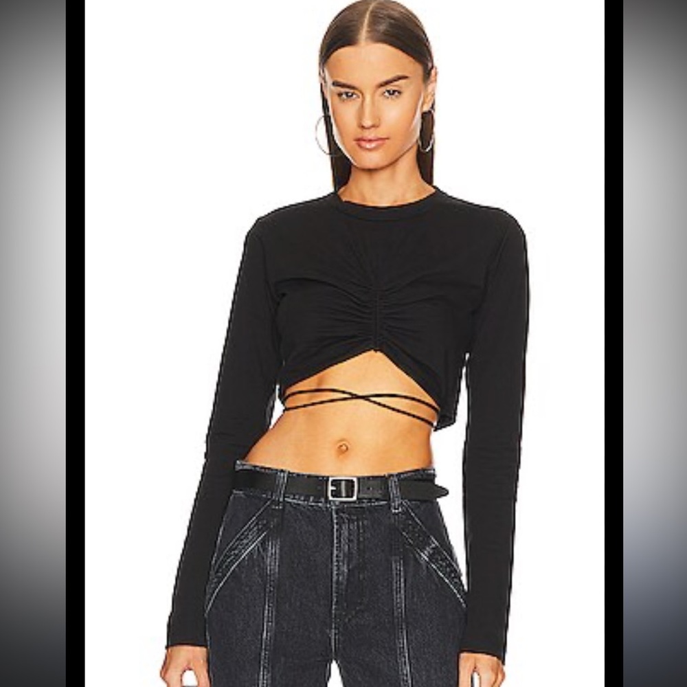 A.L.C. Crop, ed ruched cotton jersey top black Sz xs